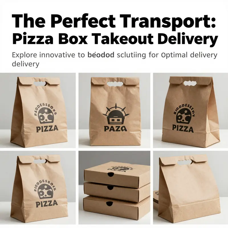 A collage displaying different pizza box takeout bags: insulated, biodegradable, and customizable, representing their diverse benefits.