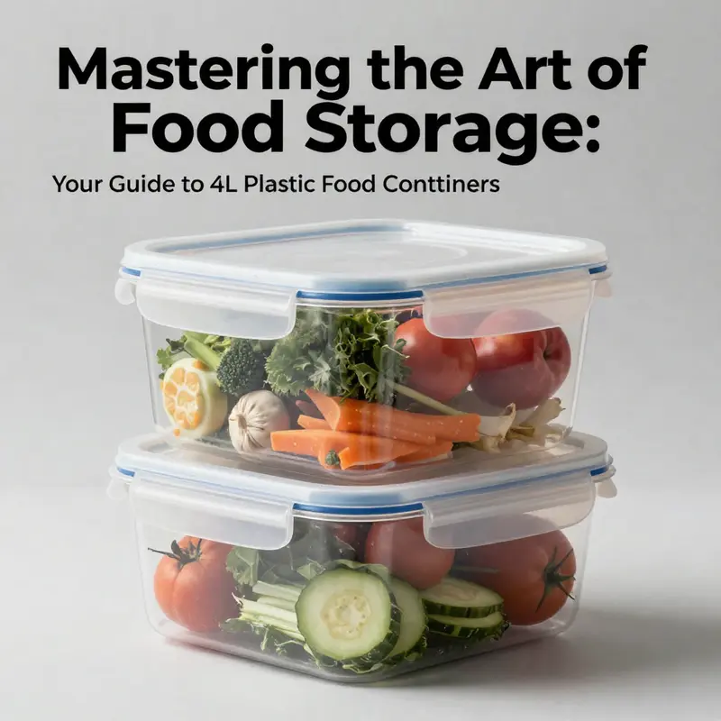 A plastic 4L food container elegantly filled with vibrant ingredients, reflecting modern food storage.