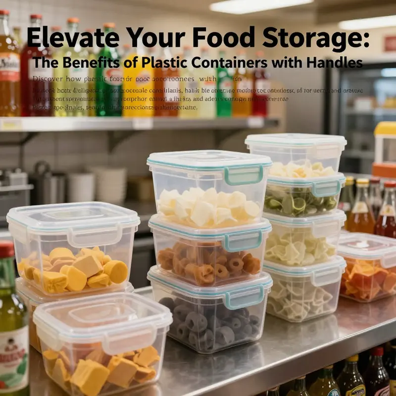 Vibrant image of a beverage shop showing the use of plastic food storage containers with handles.