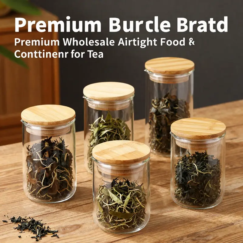 High borosilicate glass tea containers with bamboo lids showcase eco-friendly options for premium tea storage.
