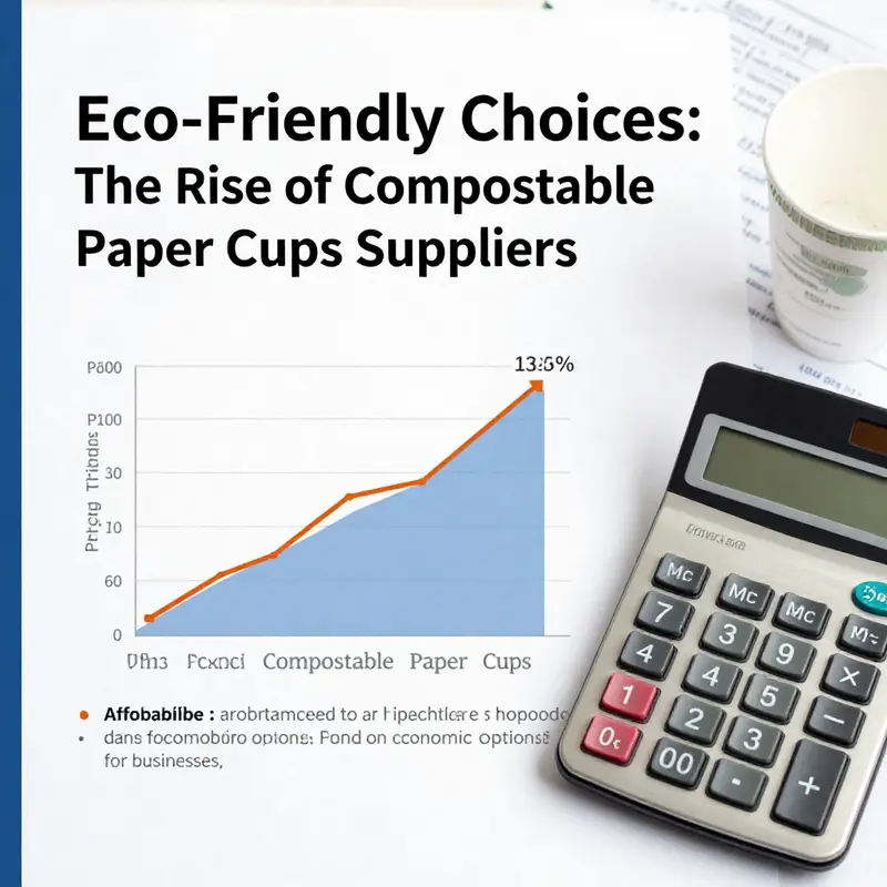 A bustling market exhibition showcasing diverse compostable paper cup designs and suppliers engaging with potential buyers.