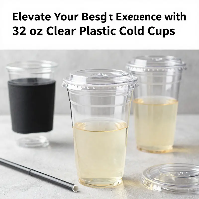 Eco-friendly 32 oz clear plastic cups made from recyclable PET.