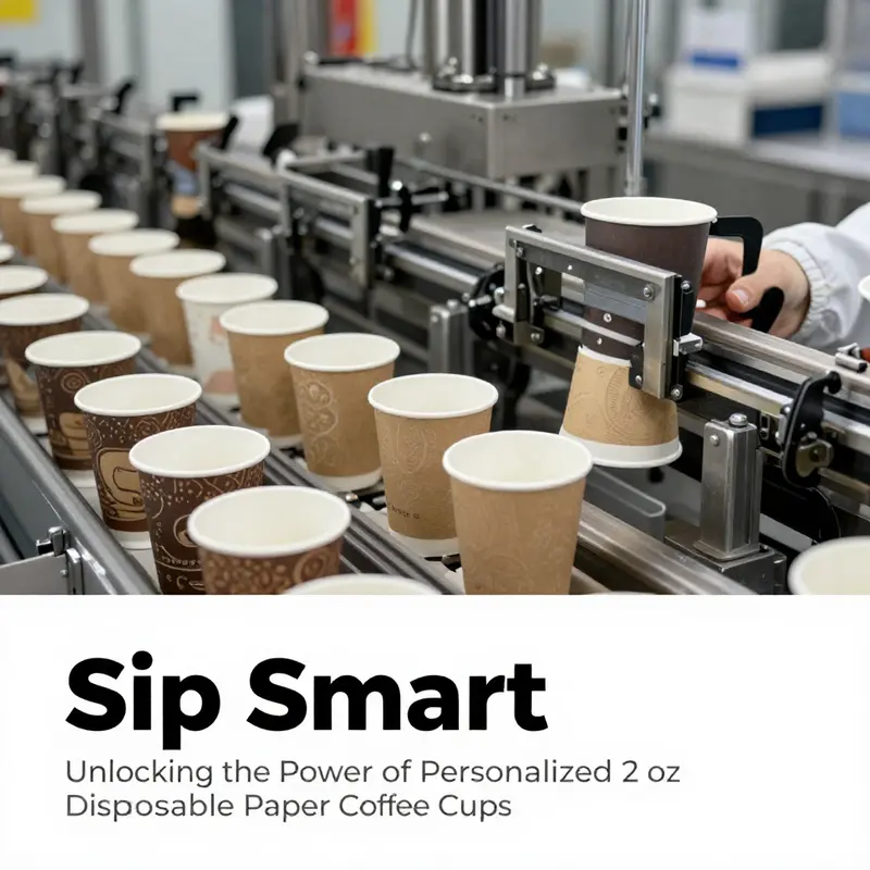 Various designs of personalized 2 oz disposable paper cups highlight branding creativity for cafes and beverage businesses.