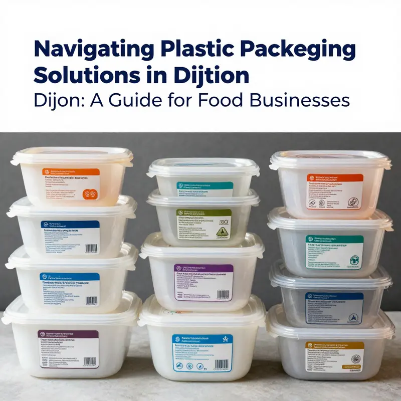 Visual representation of plastic food containers highlighting compliance labels pertinent to Dijon’s regulations.