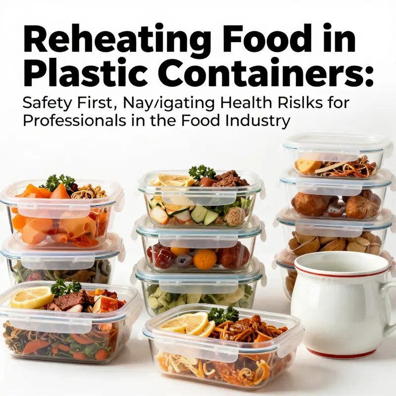 A colorful display of various food containers used for reheating, including safe and unsafe options, to emphasize food safety.