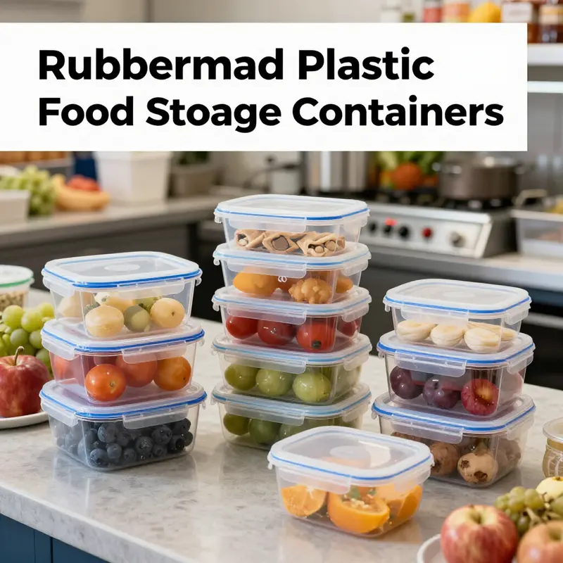 A lively depiction of Rubbermaid food storage containers used in a busy restaurant setting, highlighting their usability.