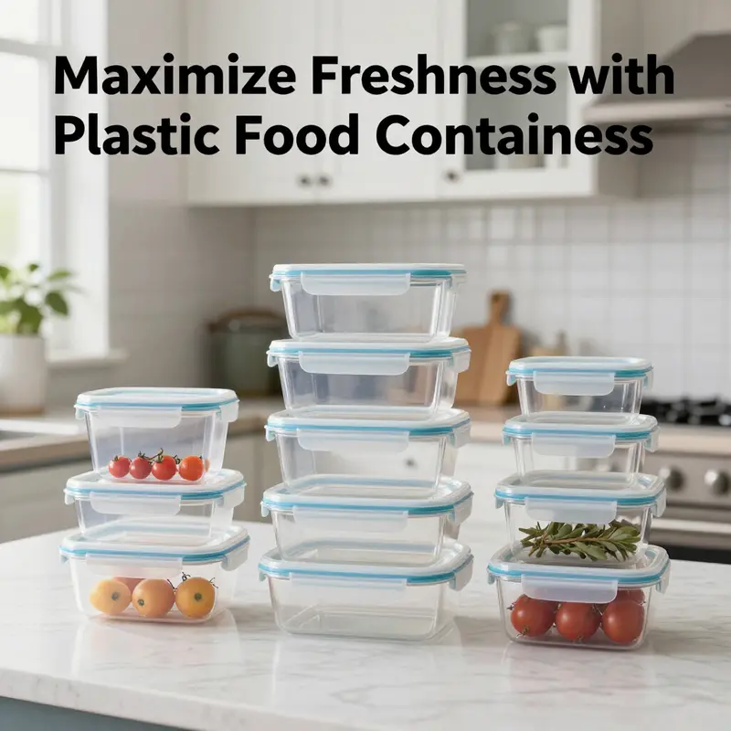 Overview of Rubbermaid plastic food storage containers in various sizes, perfect for diverse food storage needs.
