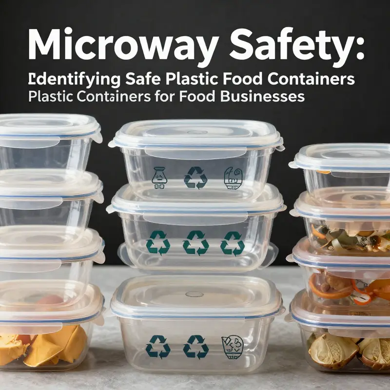 Visual guide to identifying safe plastic food containers with recycling symbols.
