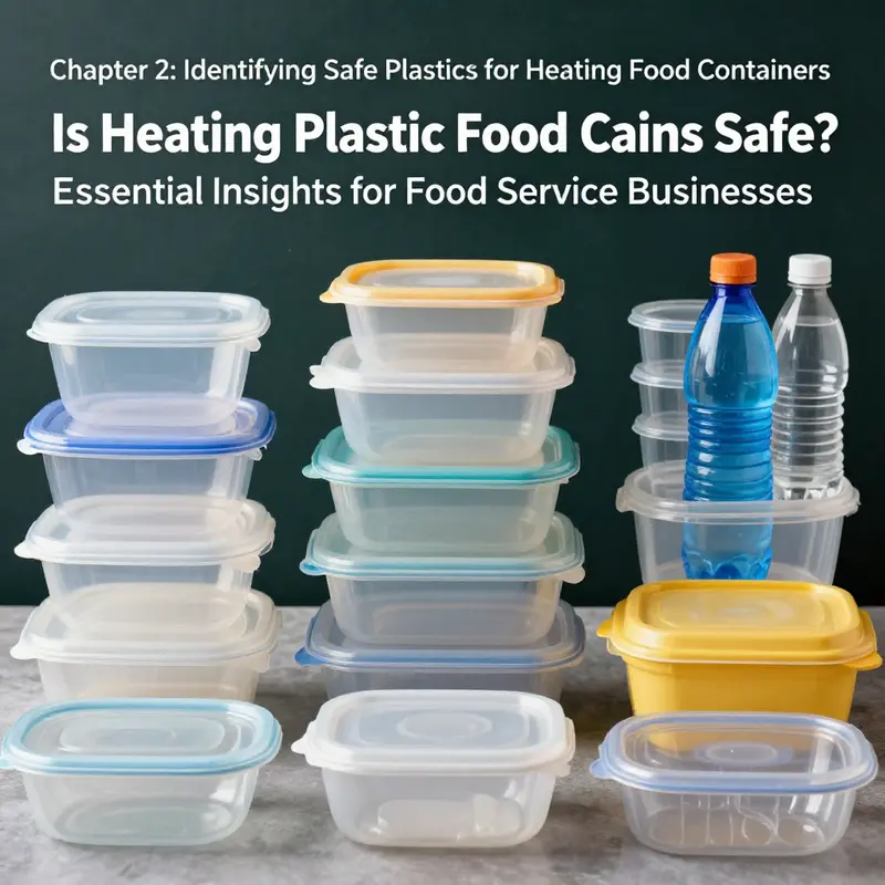 Safety concerns related to heating plastic food containers, detailing different types of plastics.
