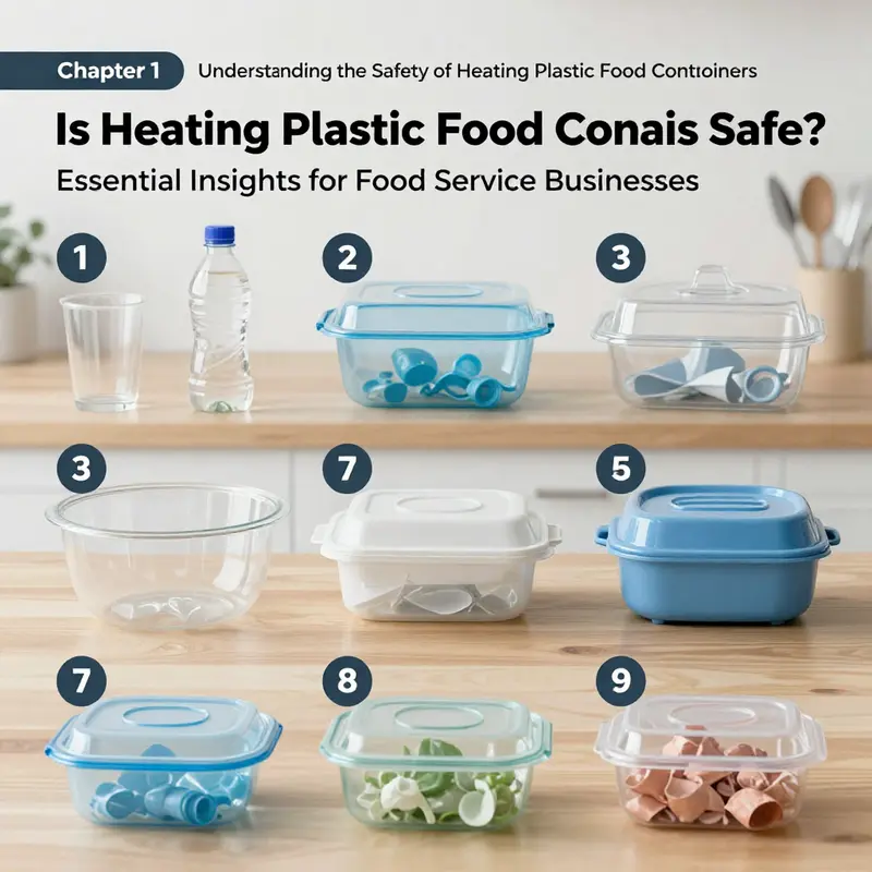 Safety concerns related to heating plastic food containers, detailing different types of plastics.