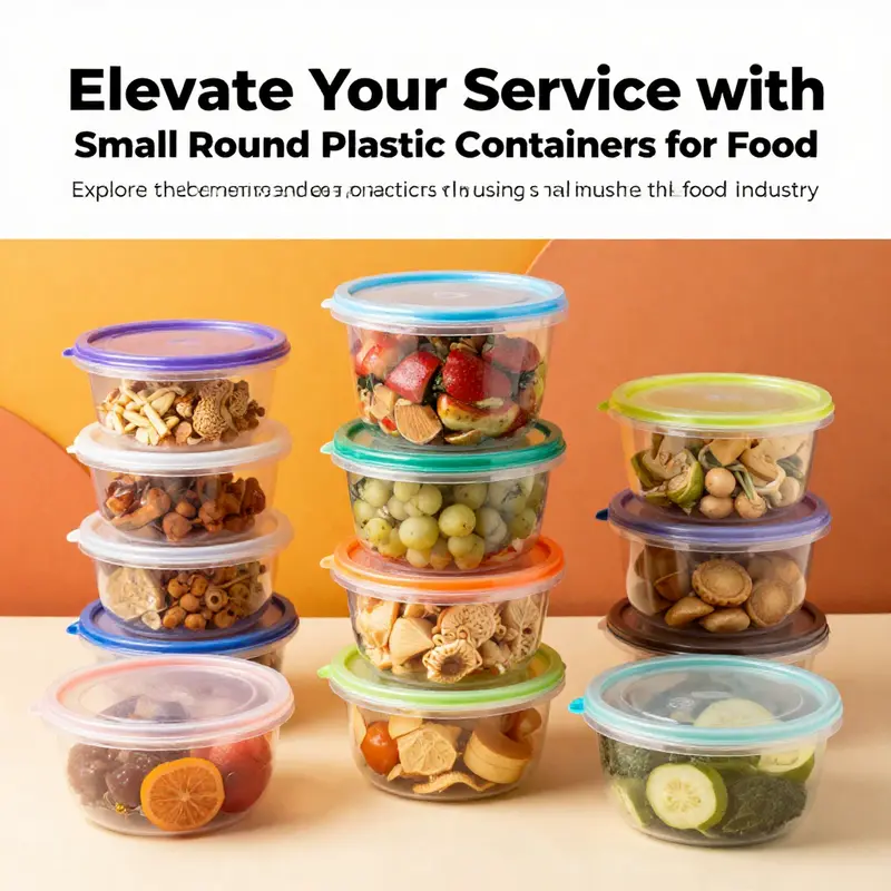 A variety of small round plastic containers filled with colorful foods, presented on a lively background.