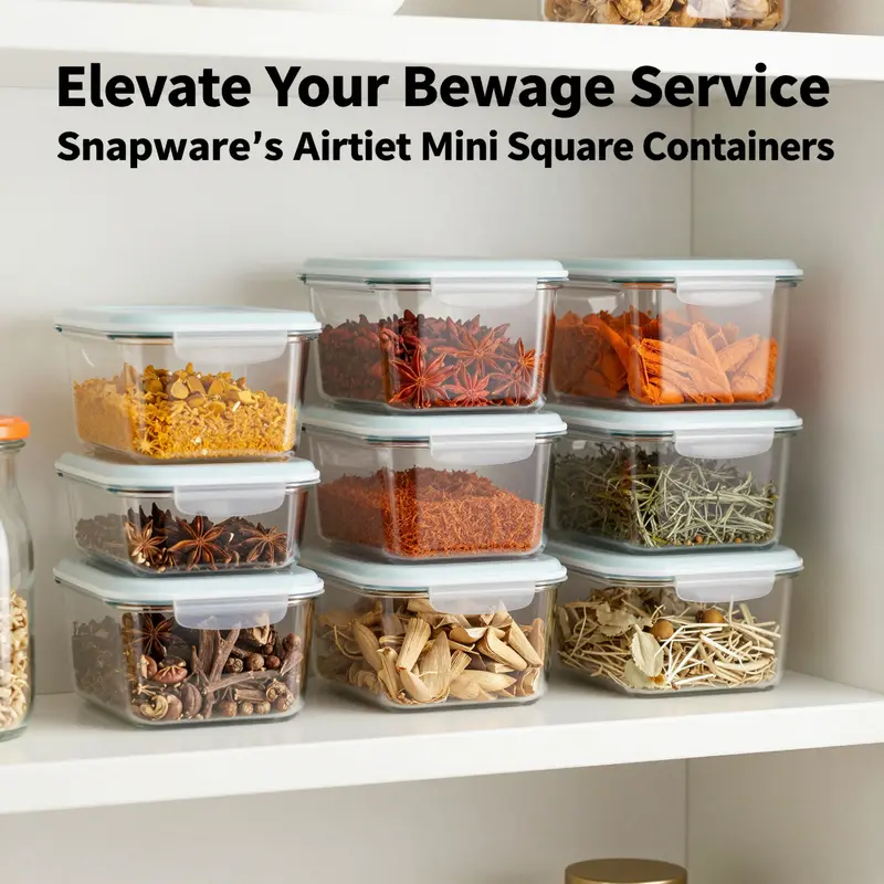 Organized storage of spices and dry goods in Snapware containers highlights optimal storage capabilities.