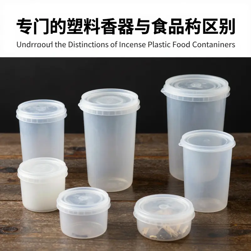 A comparison of specialized plastic incense containers and food-grade plastic containers, showcasing their distinct features.