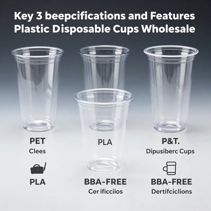 A variety of clear plastic disposable cups readily available at a wholesale market.