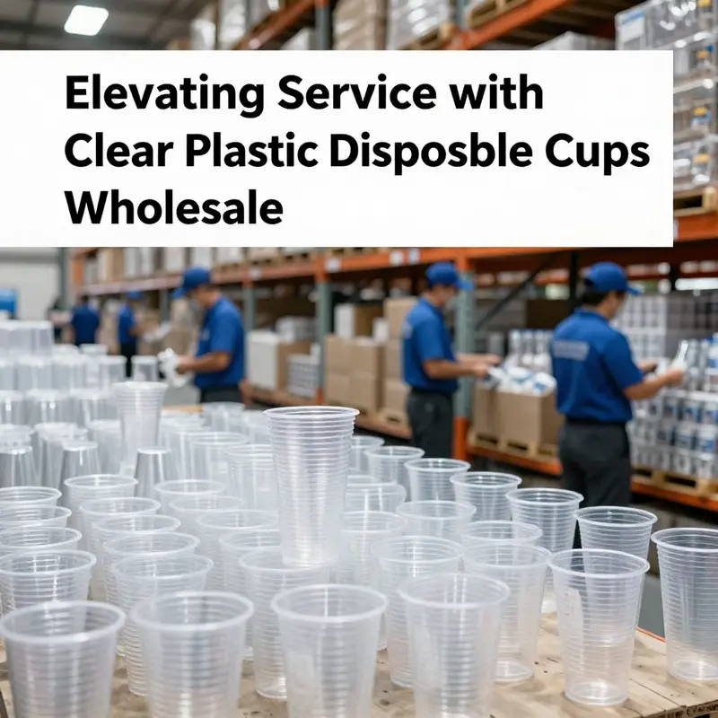 A variety of clear plastic disposable cups readily available at a wholesale market.