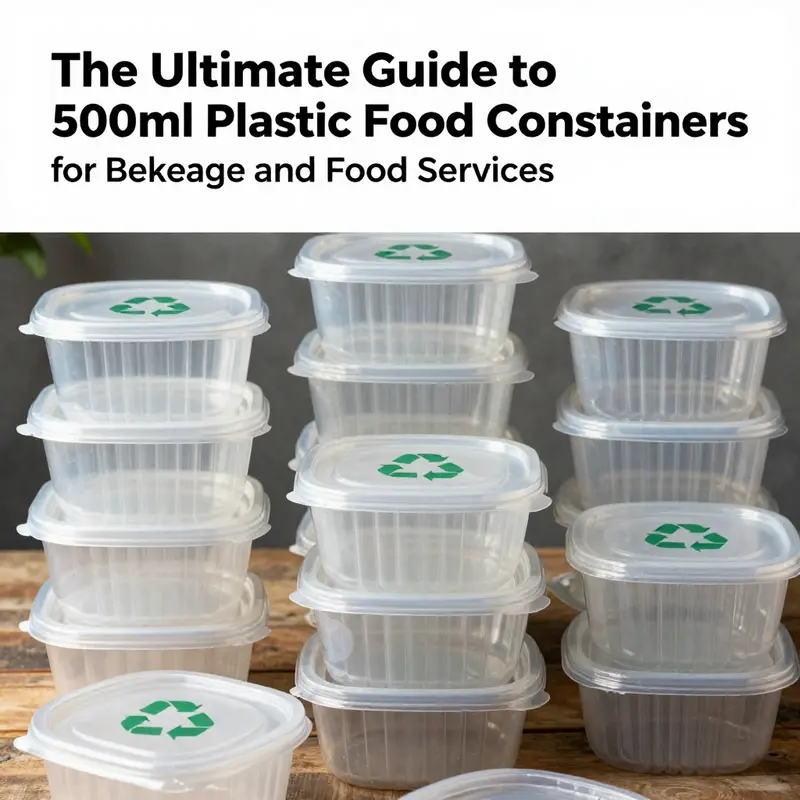 Different materials like polypropylene and PET used in 500ml plastic food containers.