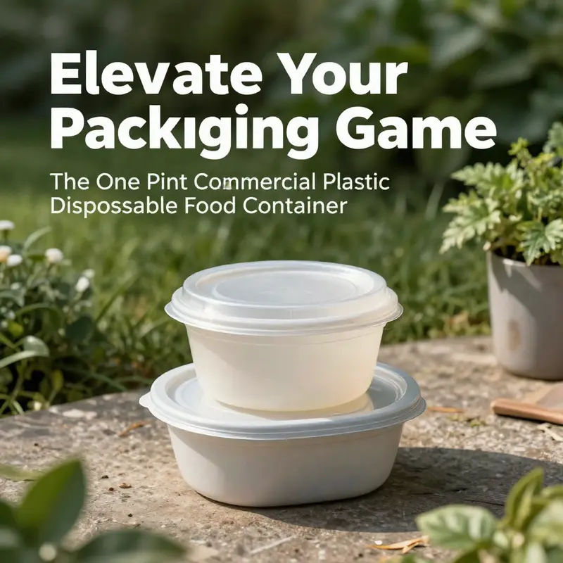 Key features of the one pint container showcased with food items, highlighting transparency and usability.