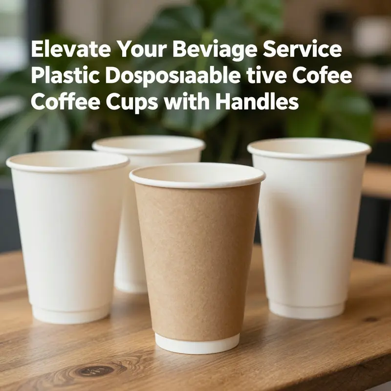 Diverse range of plastic disposable coffee cups with handles catering to modern beverage trends.
