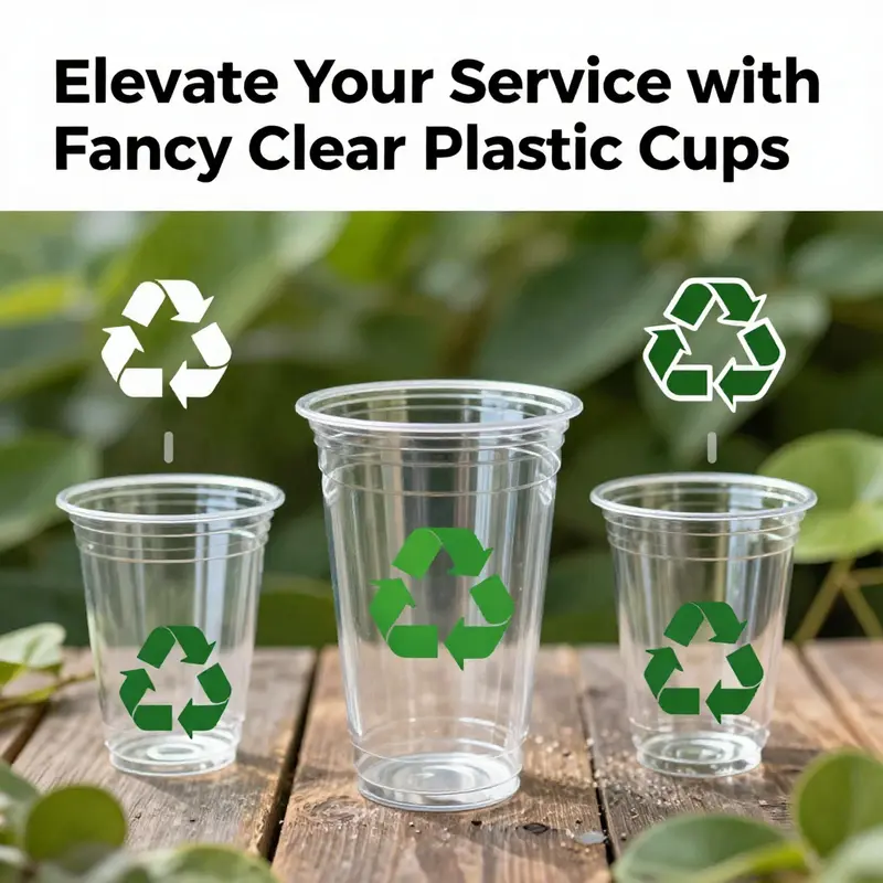Elegant design elements of fancy clear plastic cups enhance beverage presentation.