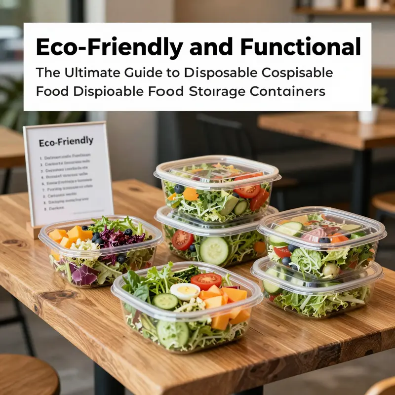 A variety of disposable food storage containers made from plastic and eco-friendly materials.