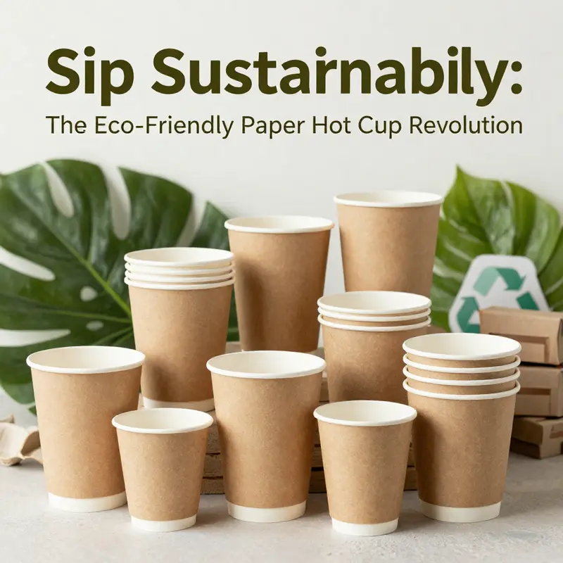 A variety of eco-friendly paper hot cups made from sustainable materials, illustrating their commitment to renewable resources.