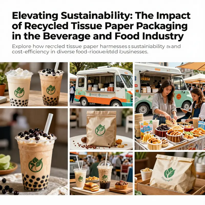 Vibrant collage illustrating the interaction of food service environments with sustainable packaging.