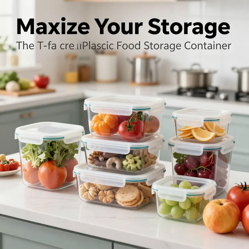 A countertop in a kitchen featuring T-fal food storage containers filled with various colorful ingredients.