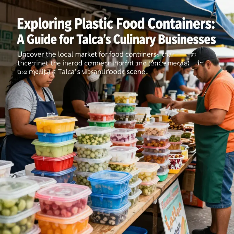 Vibrant food scene in Talca with vendors using plastic food containers.