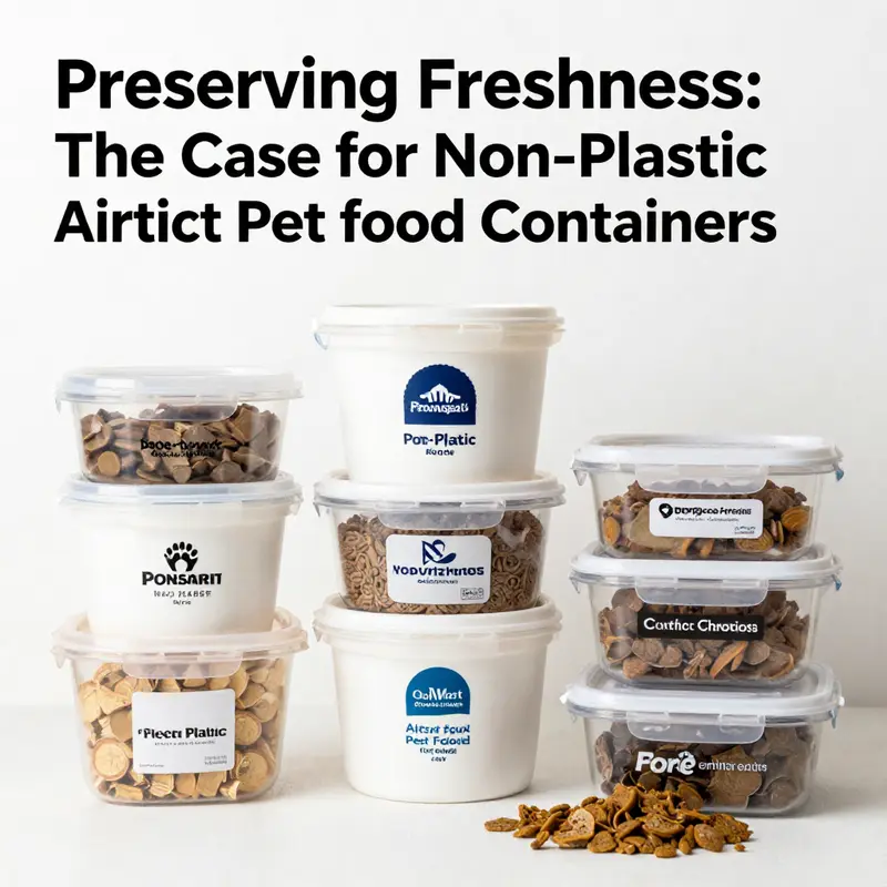 An organized display of assorted non-plastic airtight pet food containers, emphasizing their aesthetic and practical benefits.