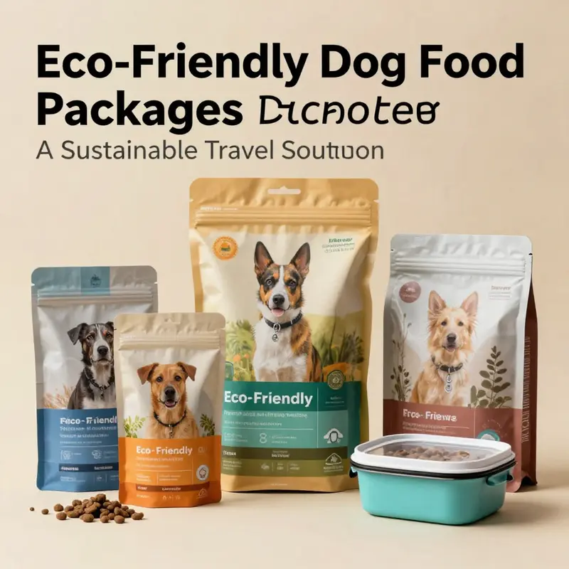 Innovative eco-friendly dog food packaging solutions designed for sustainability and travel convenience.