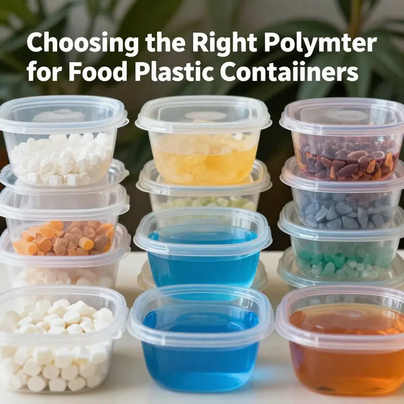 Different food containers made from various polymers highlighting their uses.
