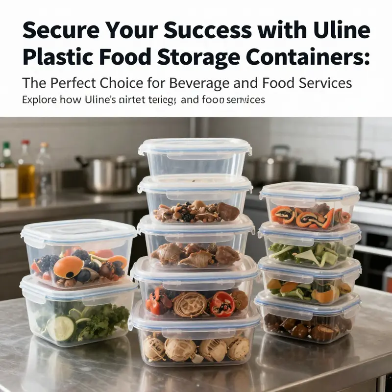 A variety of Uline plastic food storage containers arranged in a kitchen setting, showcasing their functionality and design.
