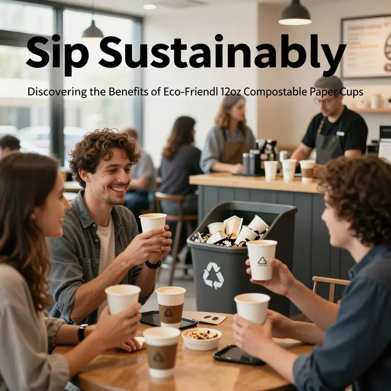 Eco-friendly 12oz compostable paper cups showcasing sustainable design.