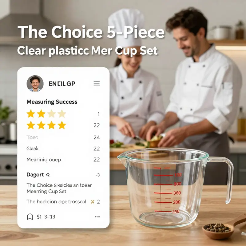 The Choice 5-Piece Clear Plastic Measuring Cup Set in action, demonstrating its user-friendly design and measurement accuracy.