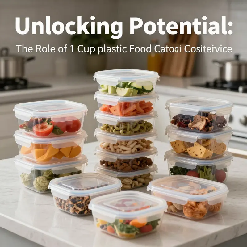An organized kitchen showcasing the versatility of 1 cup plastic food containers filled with diverse meal prep items.