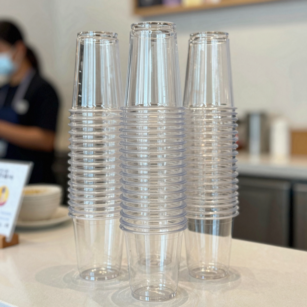 Stack of 16 oz Clear Plastic Solo Cups