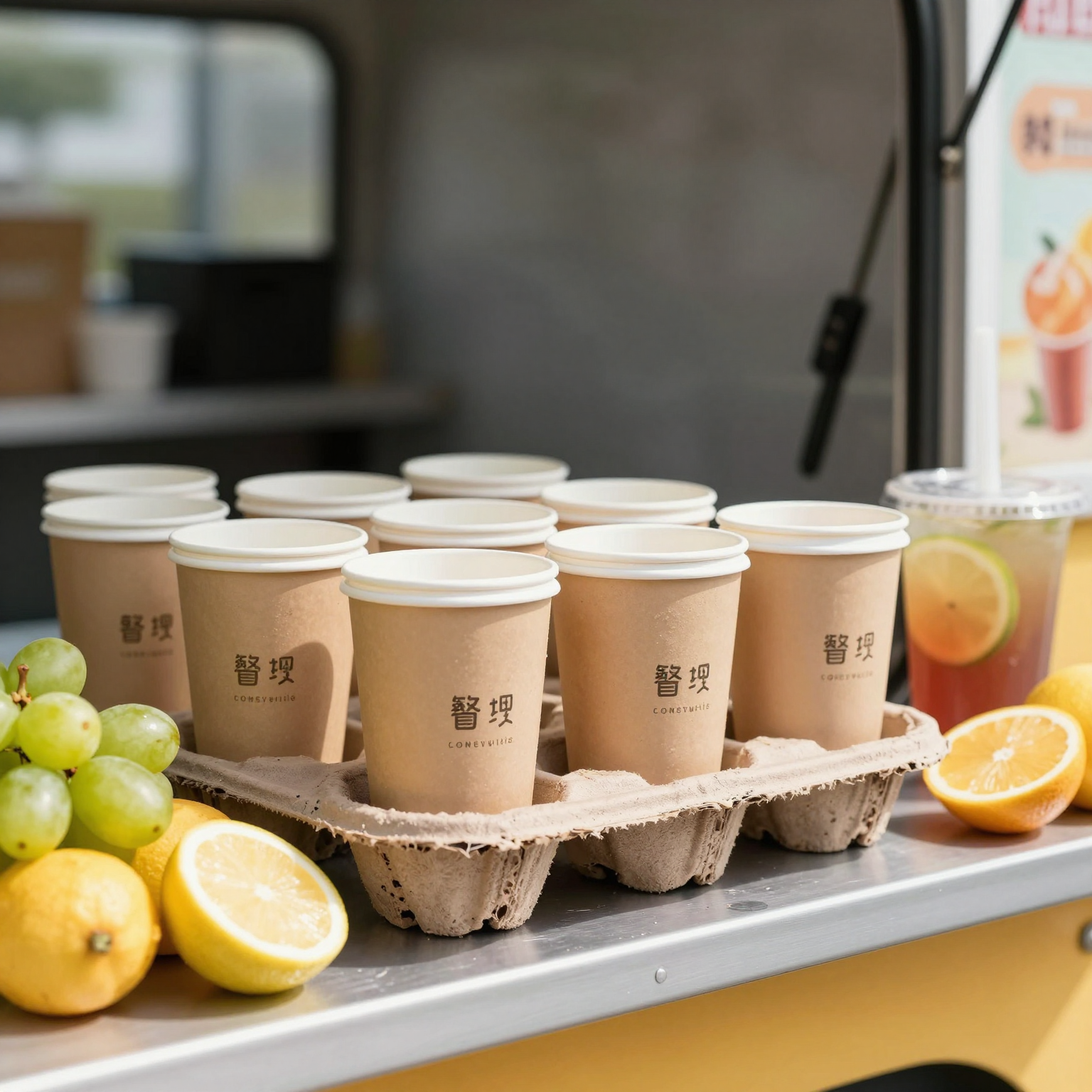 Compostable Cup in Food Truck Setting