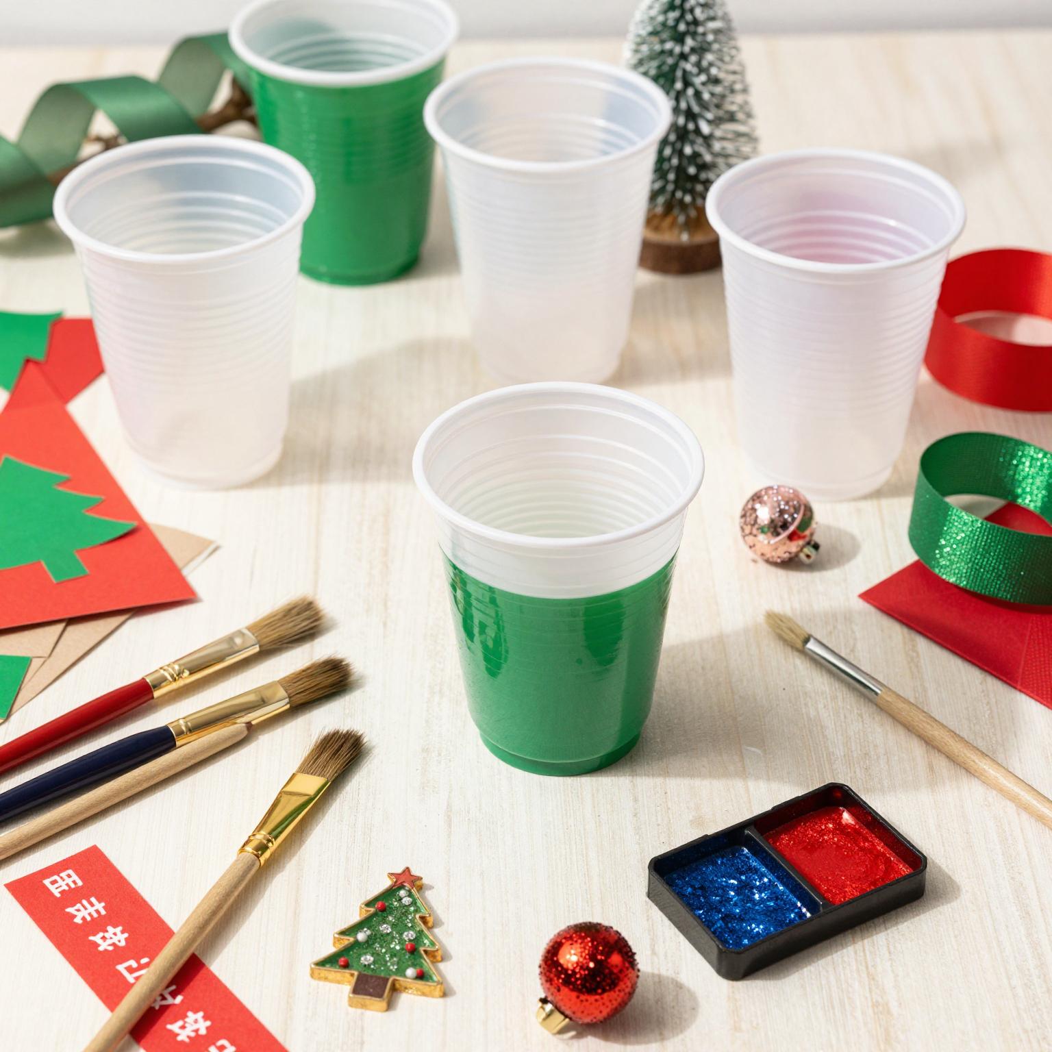 Materials for Clean Plastic Cup Christmas Crafts