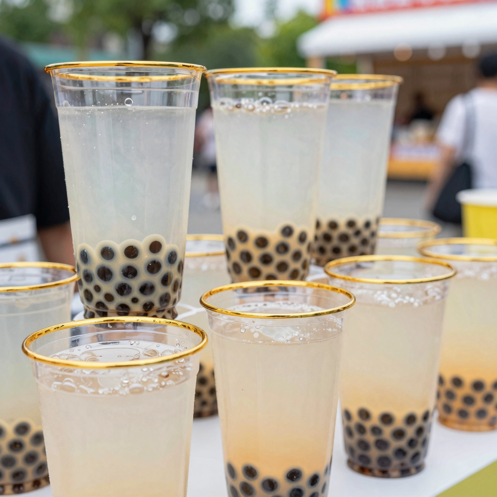 Clear Gold Rim Plastic Drink Cups