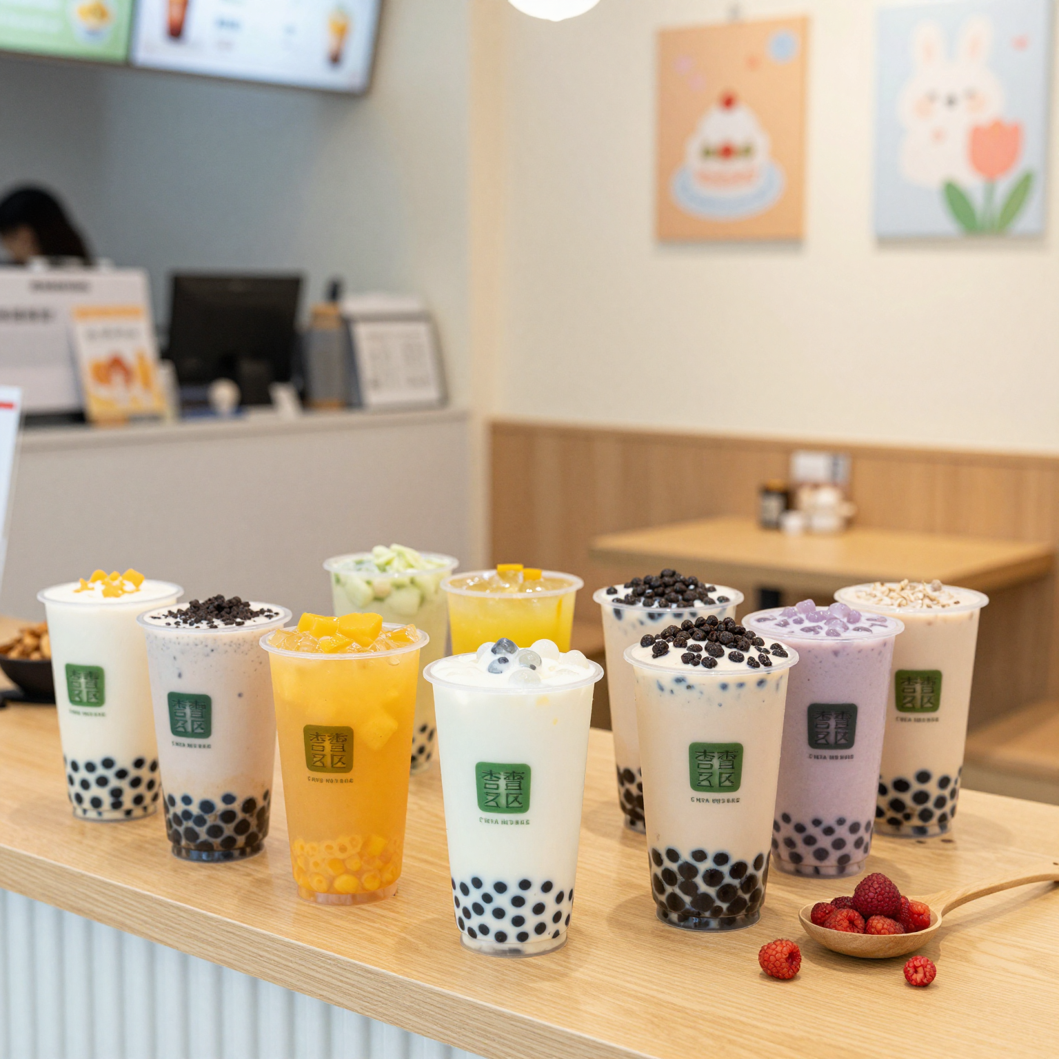 Bubble Tea Shop with Clear Plastic Cups
