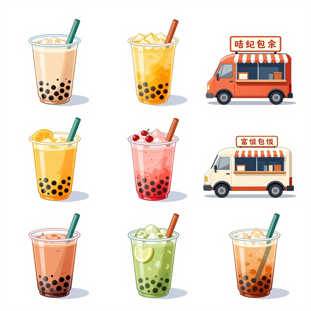 Illustration of clear plastic cups in various setups