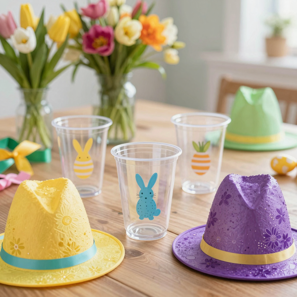 Clear plastic cups for Easter hats