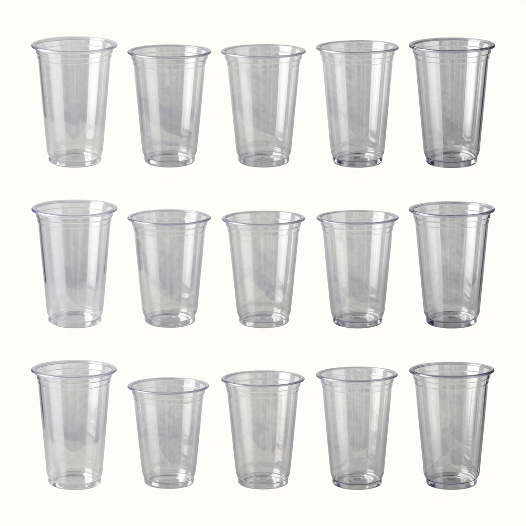 Different styles and sizes of clear plastic cups