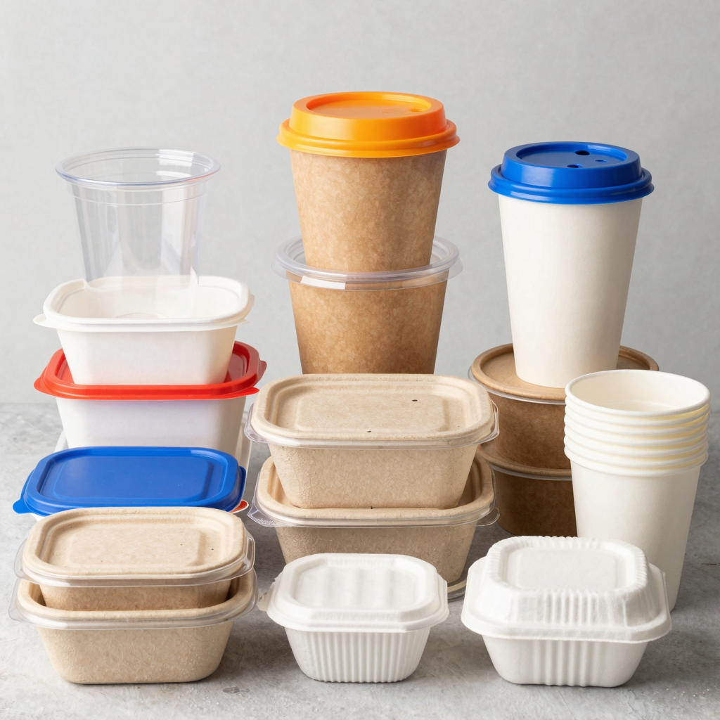 Assortment of different disposable 1 cup food containers