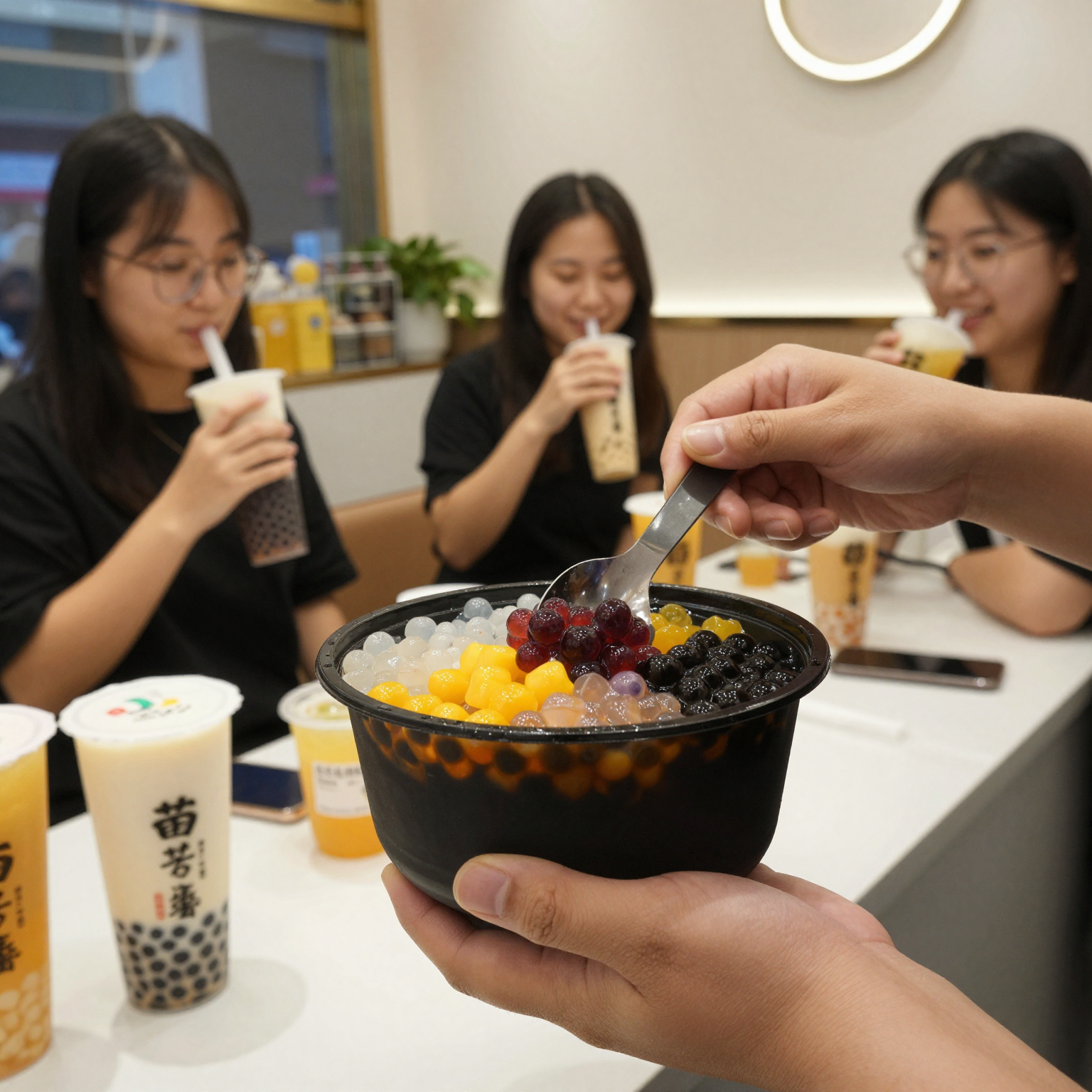 30 oz Black Plastic Bowl at Bubble Tea Shop