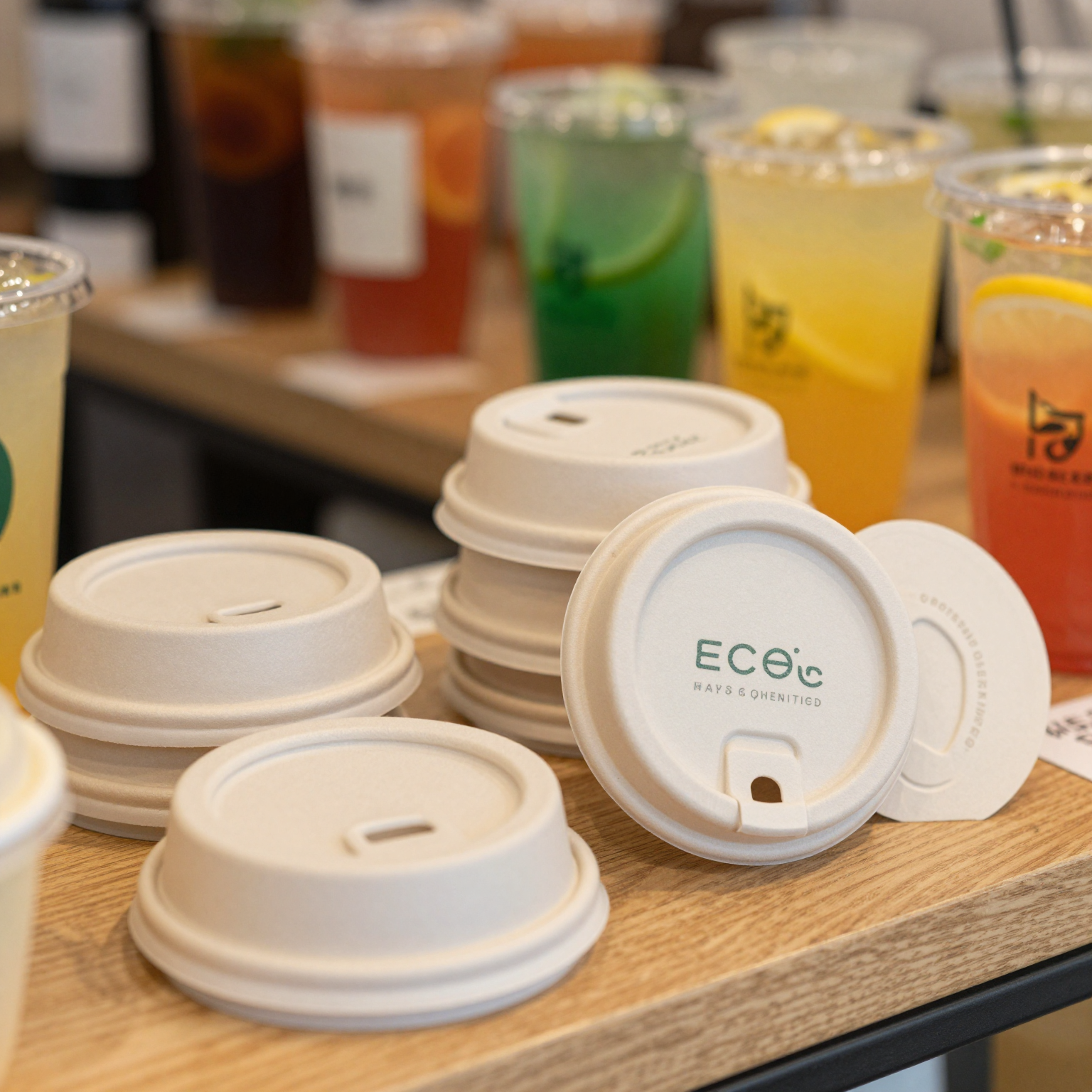 Eco-friendly hot cup lids in a retail setting