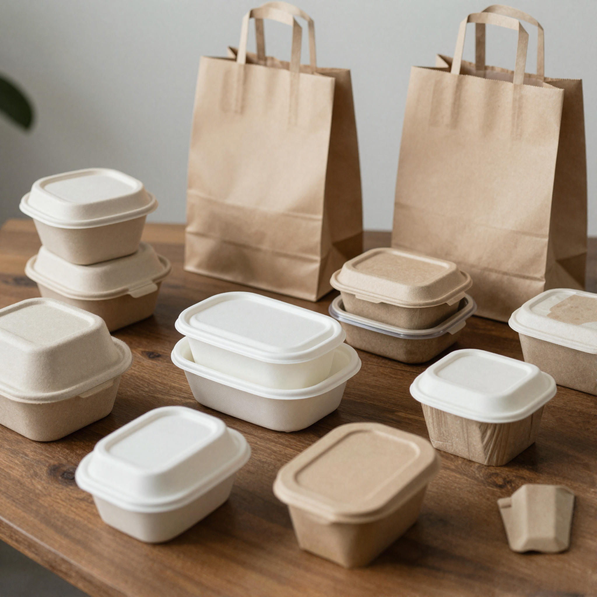 An assortment of eco-friendly packaging solutions for food containers