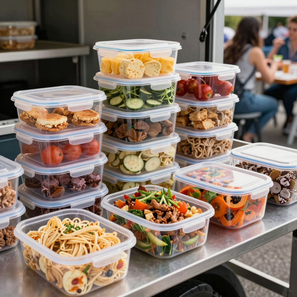 Large 3 compartment food containers in various settings