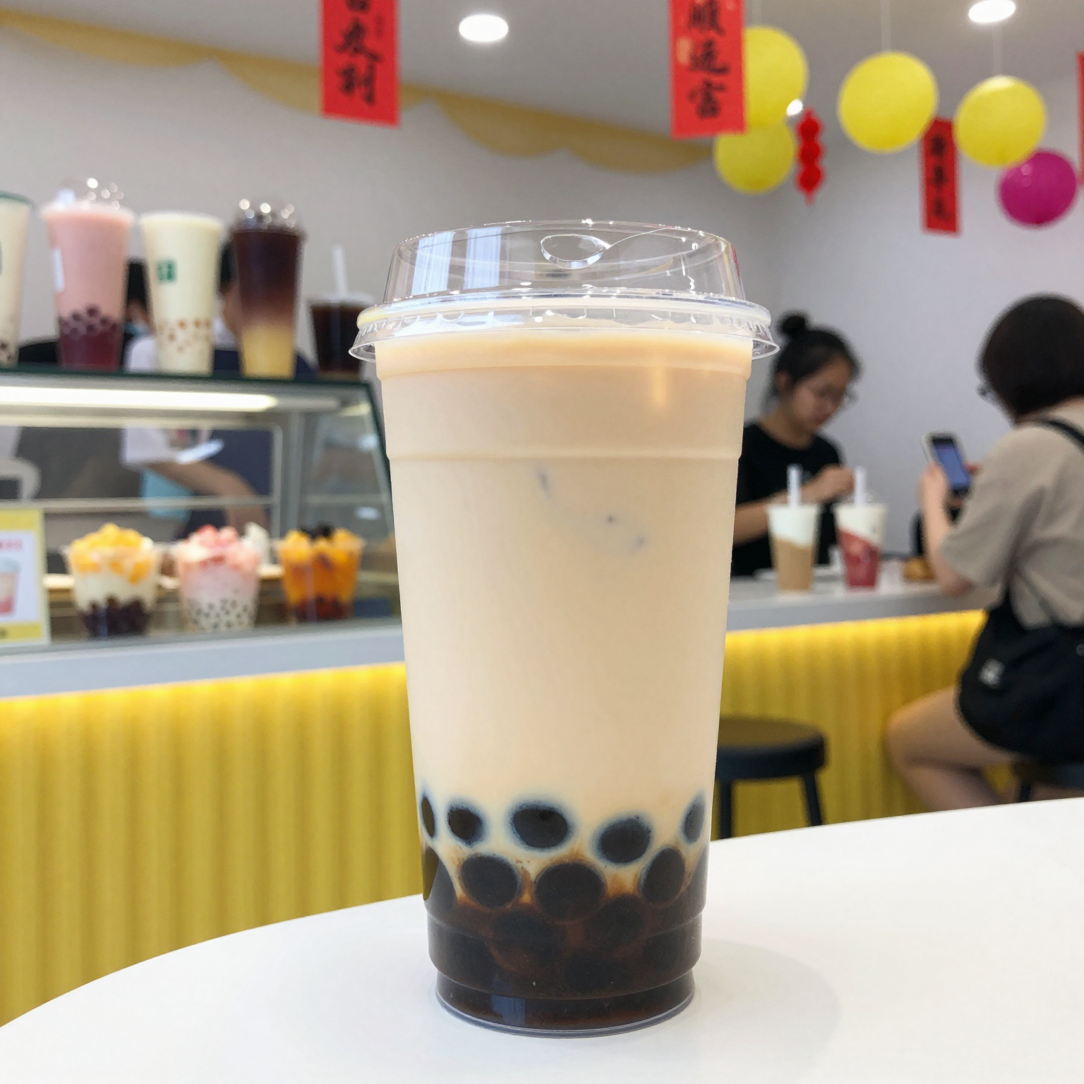 Non-disposable plastic cup in a vibrant setting