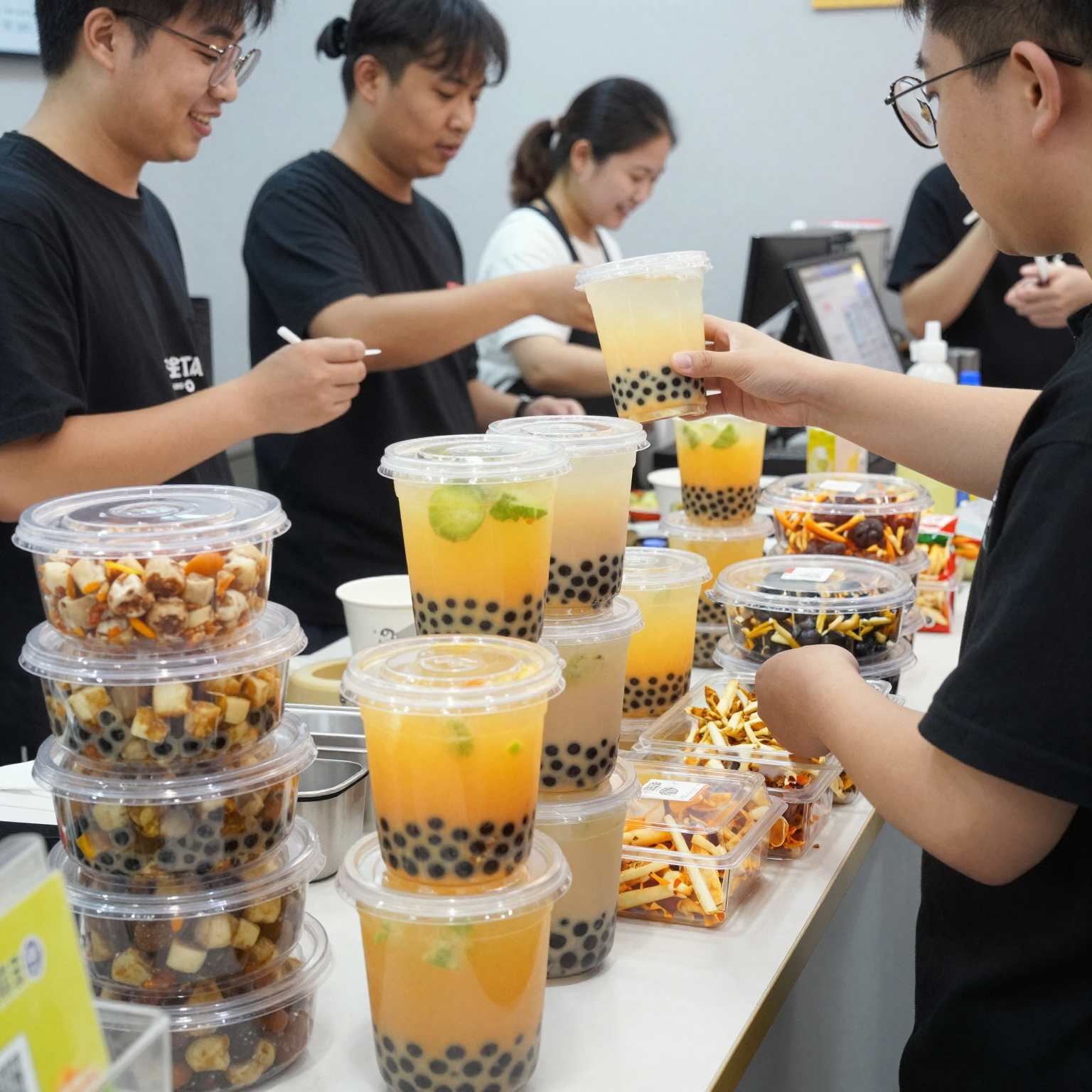Plastic Containers in a Bubble Tea Shop